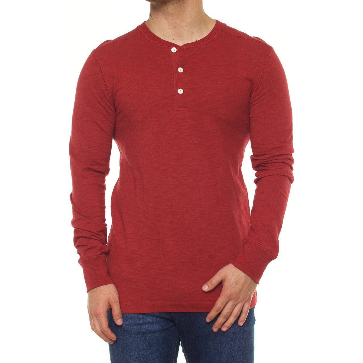 Playera Manga Larga Cuello Henley para Hombre