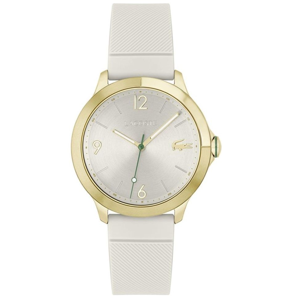 Relojes Lacoste blanco con detalles dorados analógico y correa de silicona