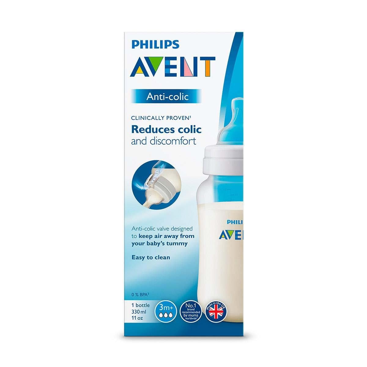 Biberón Philips Avent Anti-colic de Cuello Ancho Color Azul, 9 oz (2 uds) –