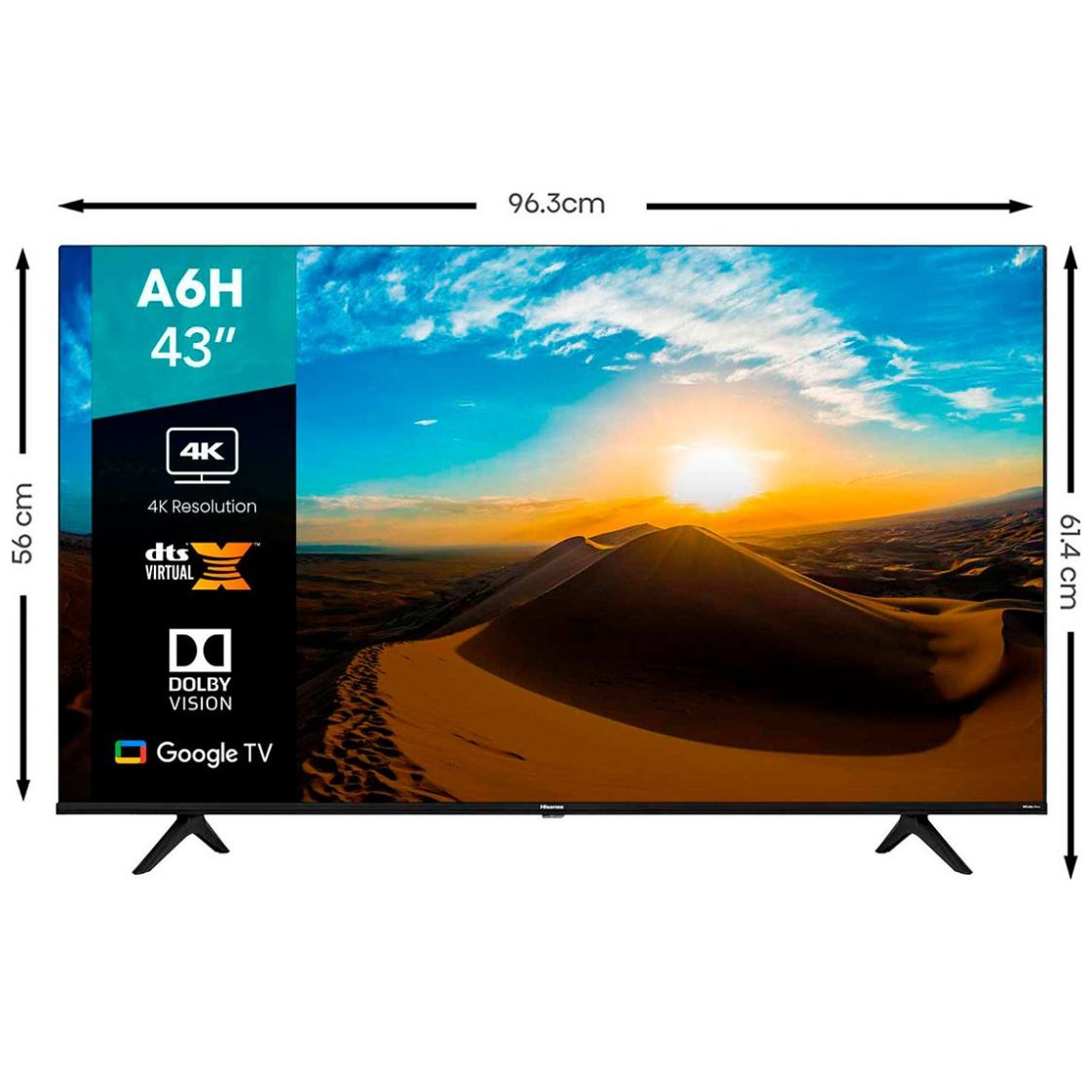 Hisense - Televisión Smart 43A6H serie A6, de 43 pulgadas, con resolución  4K UHD, con Google TV, control remoto de voz, Dolby Vision HDR, DTS Virtual