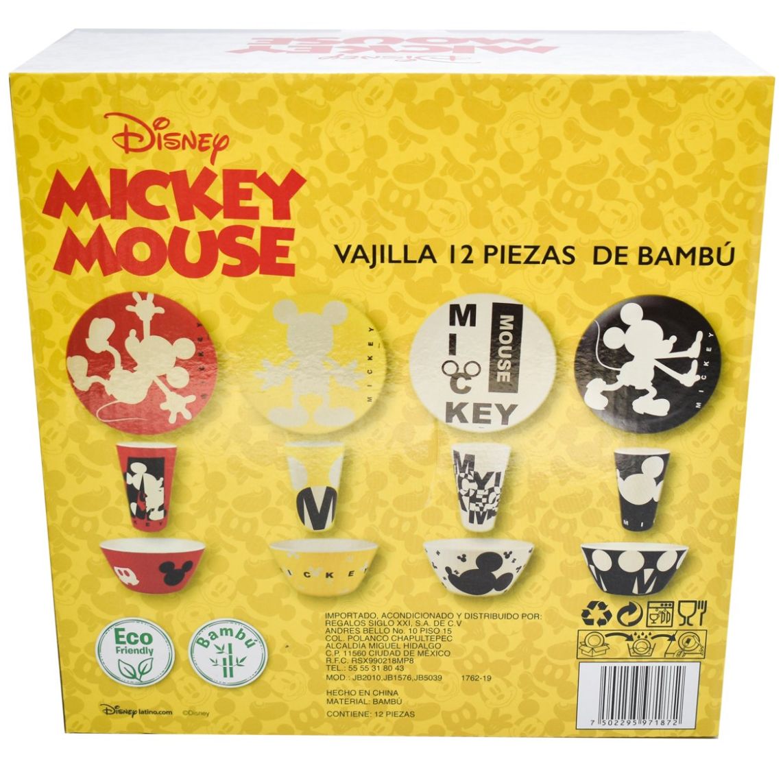 Vajilla Mickey 12 Piezas de Bambu con Caja Fun Kids