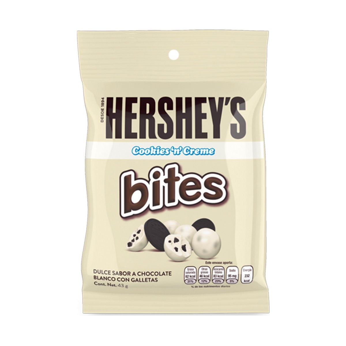 Chocolate Bites Cookies &amp; Cream Hersheys 43 Grs