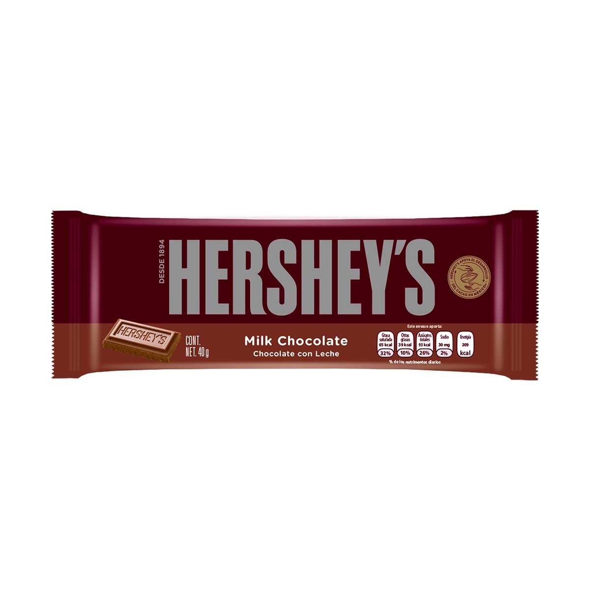 Barra de Chocolate Leche Hersheys 40 Grs