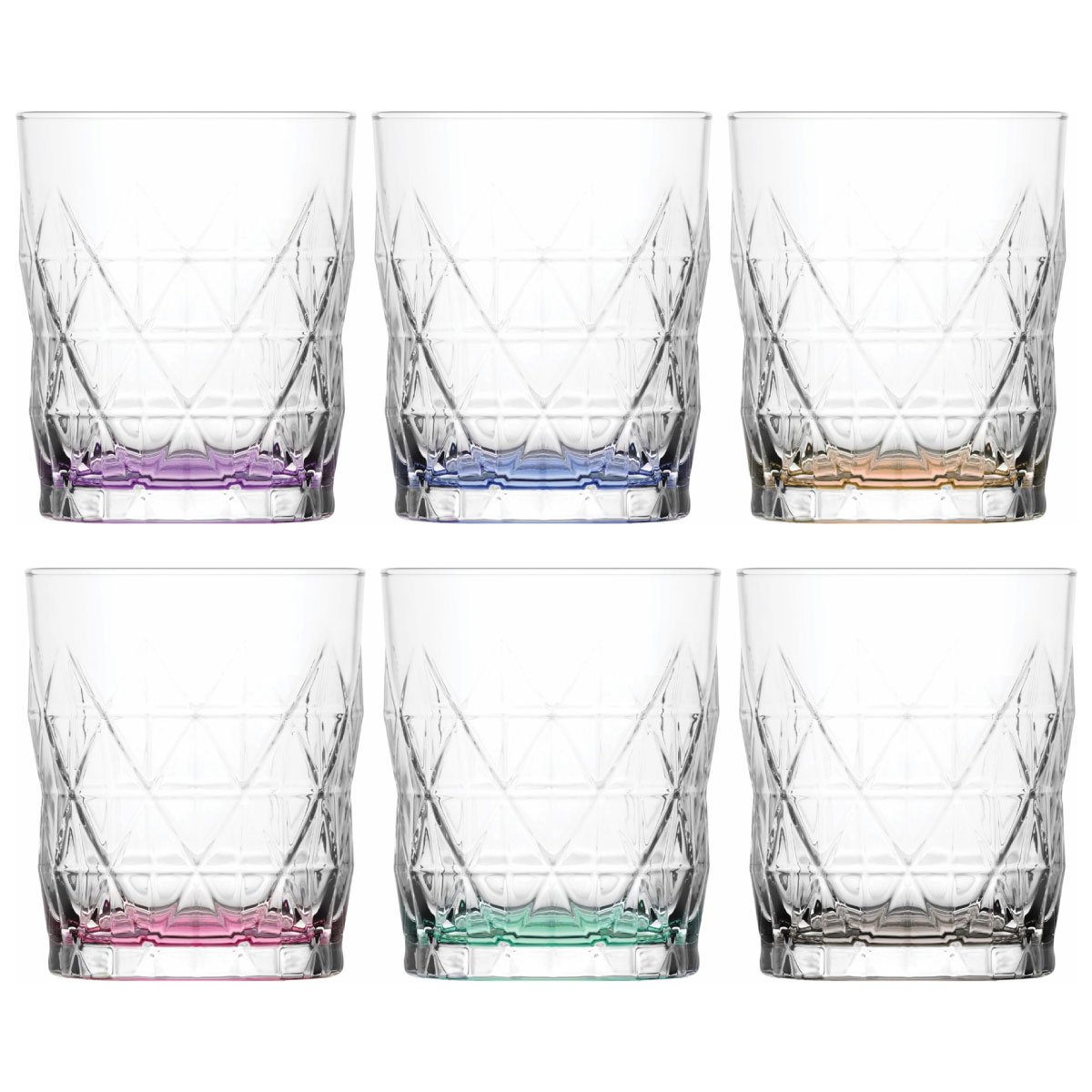 Set 6 Vasos Whiskey Vidrio 345Ml Colores Lav