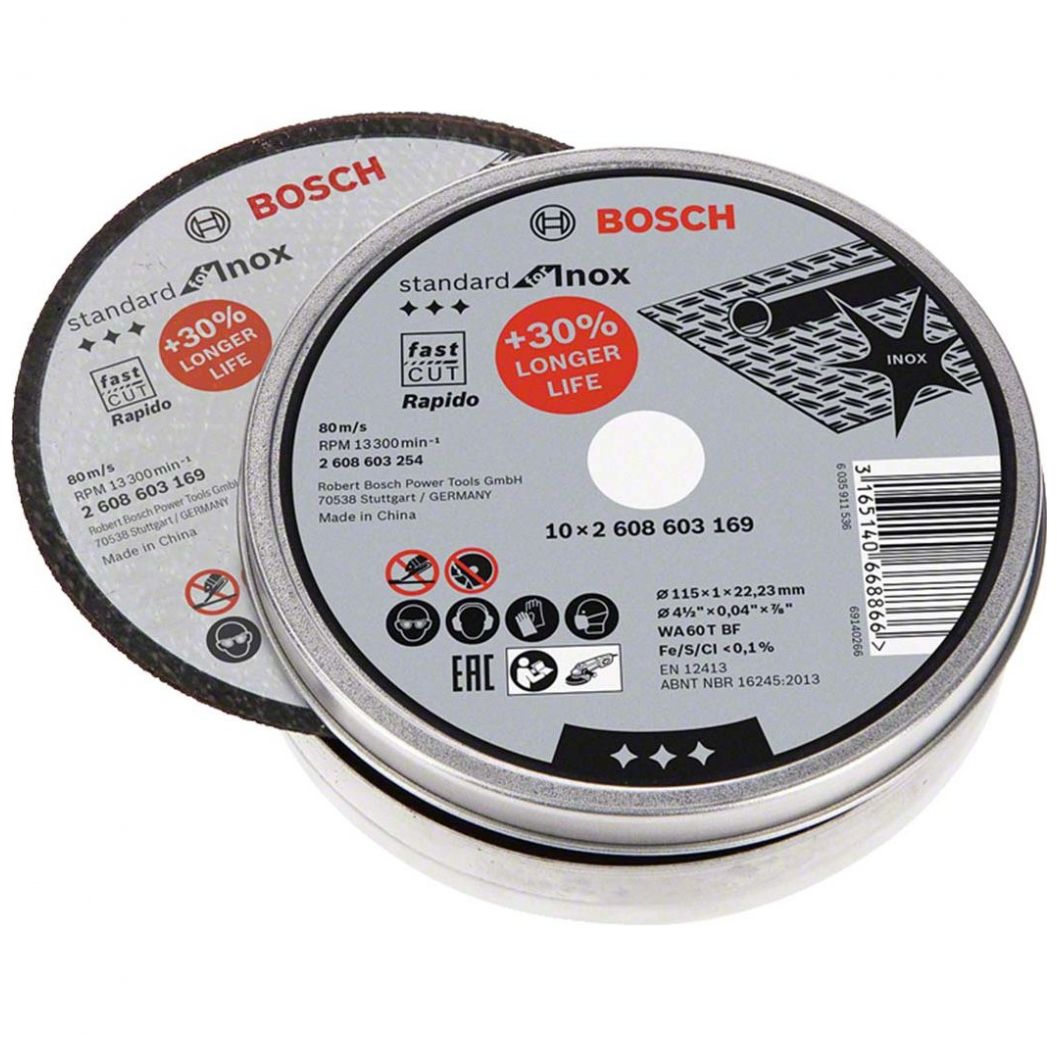 Set Lata con 10 Discos Abrasivos Standard For Inox Bosch