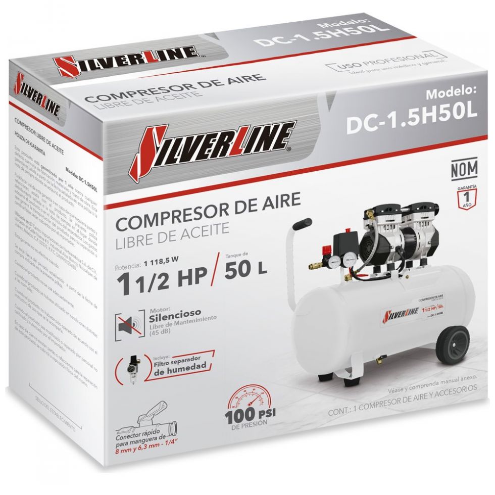 Compresor de Aire Libre de Aceite 1.5Hp Dc-1.5H50L Silverline
