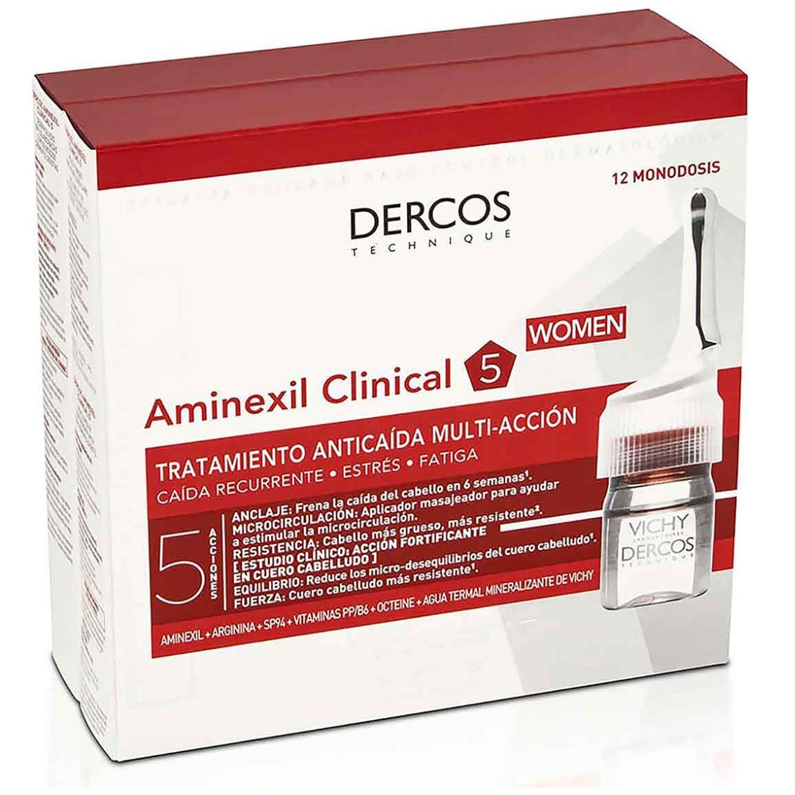 Vichy Dercos Aminexil Clinical 5 Mujer Anti-Caída 12 Ampolletas