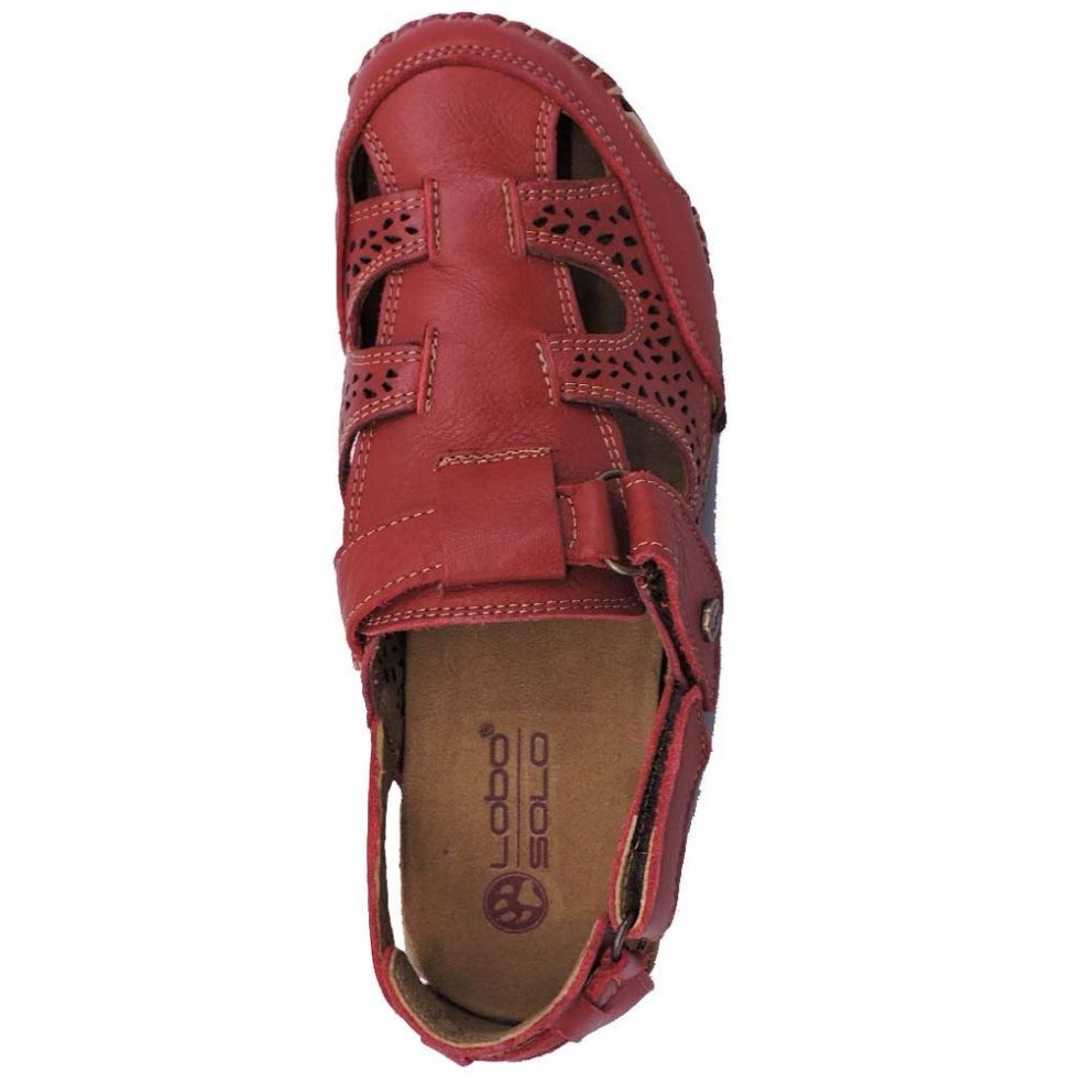 Sandalia Roja de Confort con Velcro Lobo Solo