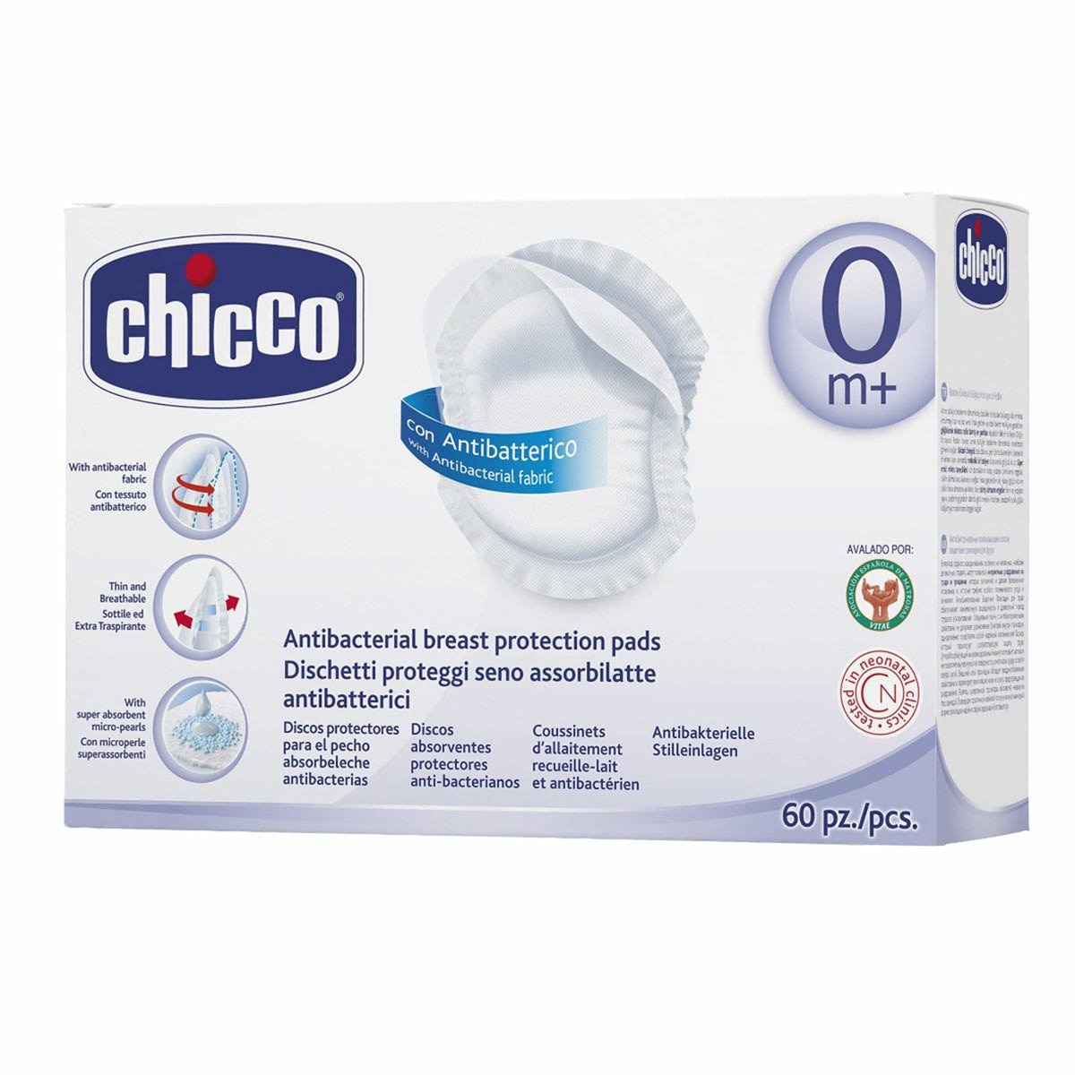 Pads Chicco, Antibacteriales para Pecho (60Pzs)