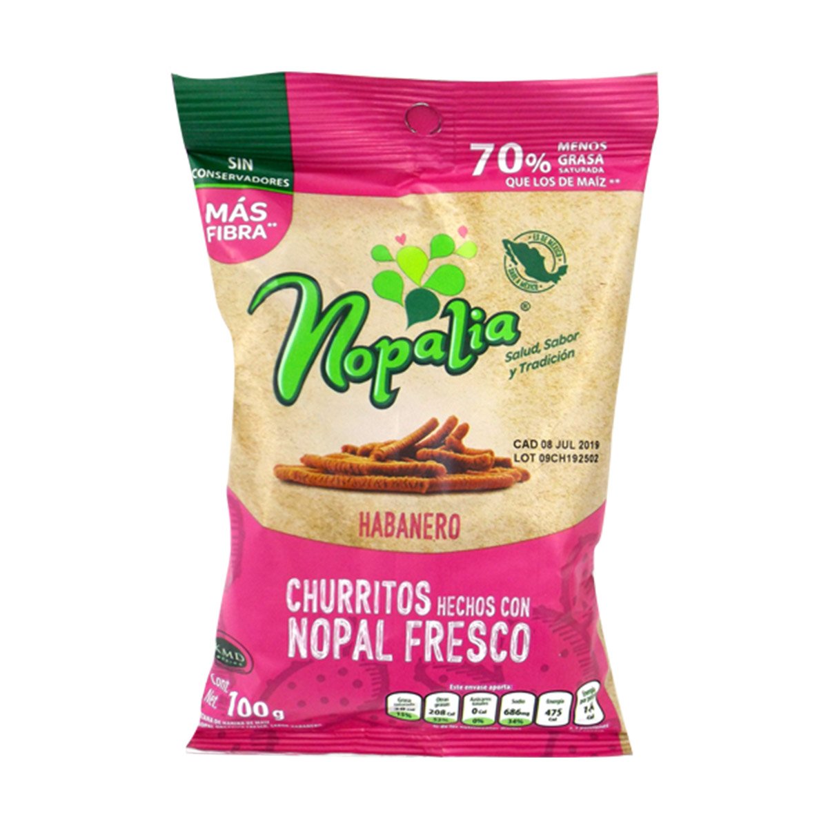 Churritos de Nopal con Habanero Nopalia 100 Grs