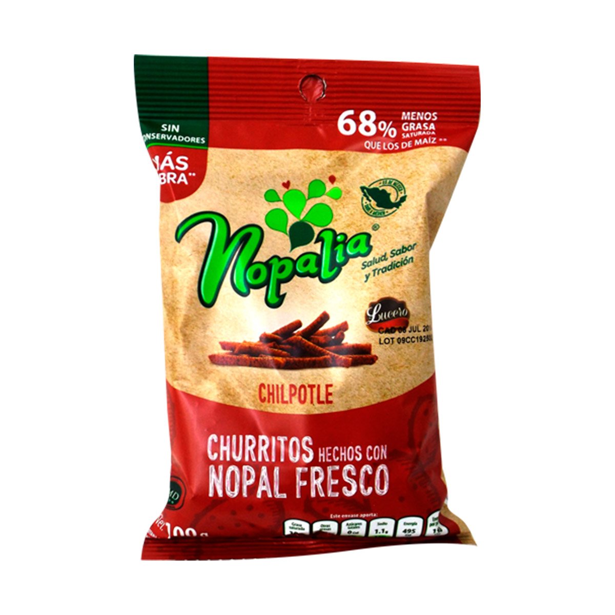 Churritos de Nopal con Chipotle Nopalia  100 Grs