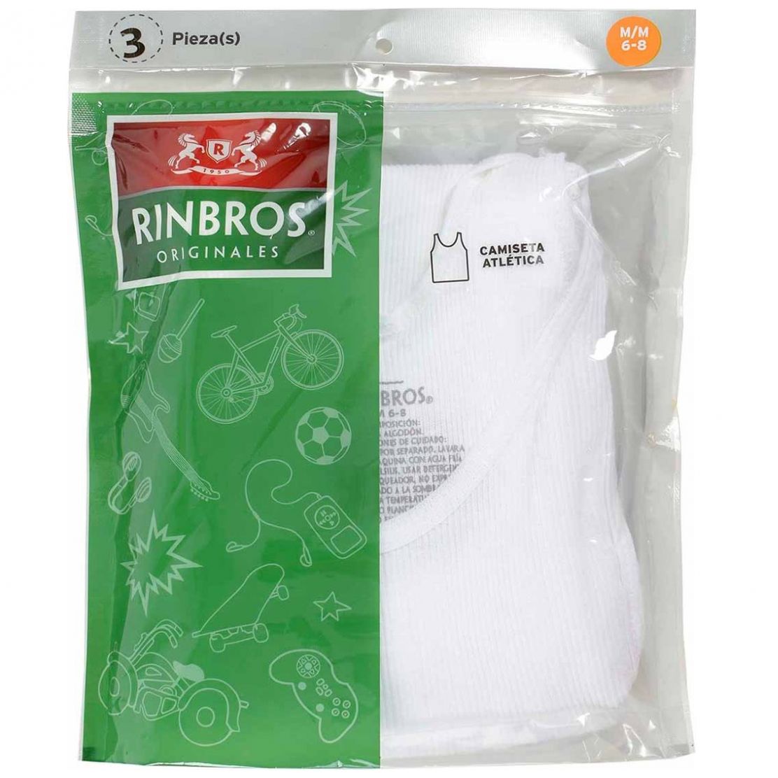 Paquete de 3 Camisetas Blancas Atléticas para Niño Rinbros Modelo 3226C01