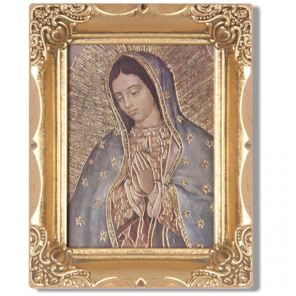 Cuadro Decorativo de la Virgen de Guadalupe Marco Dorado con Detalles en Hoja de Oro Estampa Italiana