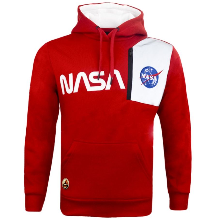 OLIPHEE Sudaderas con Capucha Color Sólido con Logo de NASA para Fanáticos de Aeroespacial para Hombre 