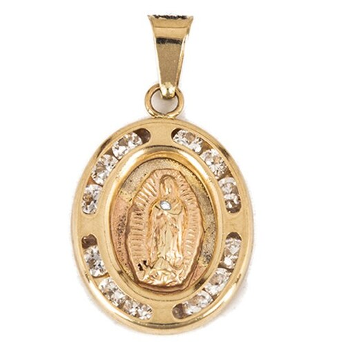 Medalla Oval Virgen de Guadalupe con Relieve 3 Colores Y Circonias Sini