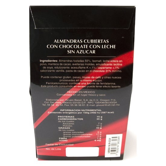Almendras con Chocolate Sin Azúcar 130 Gr Basel