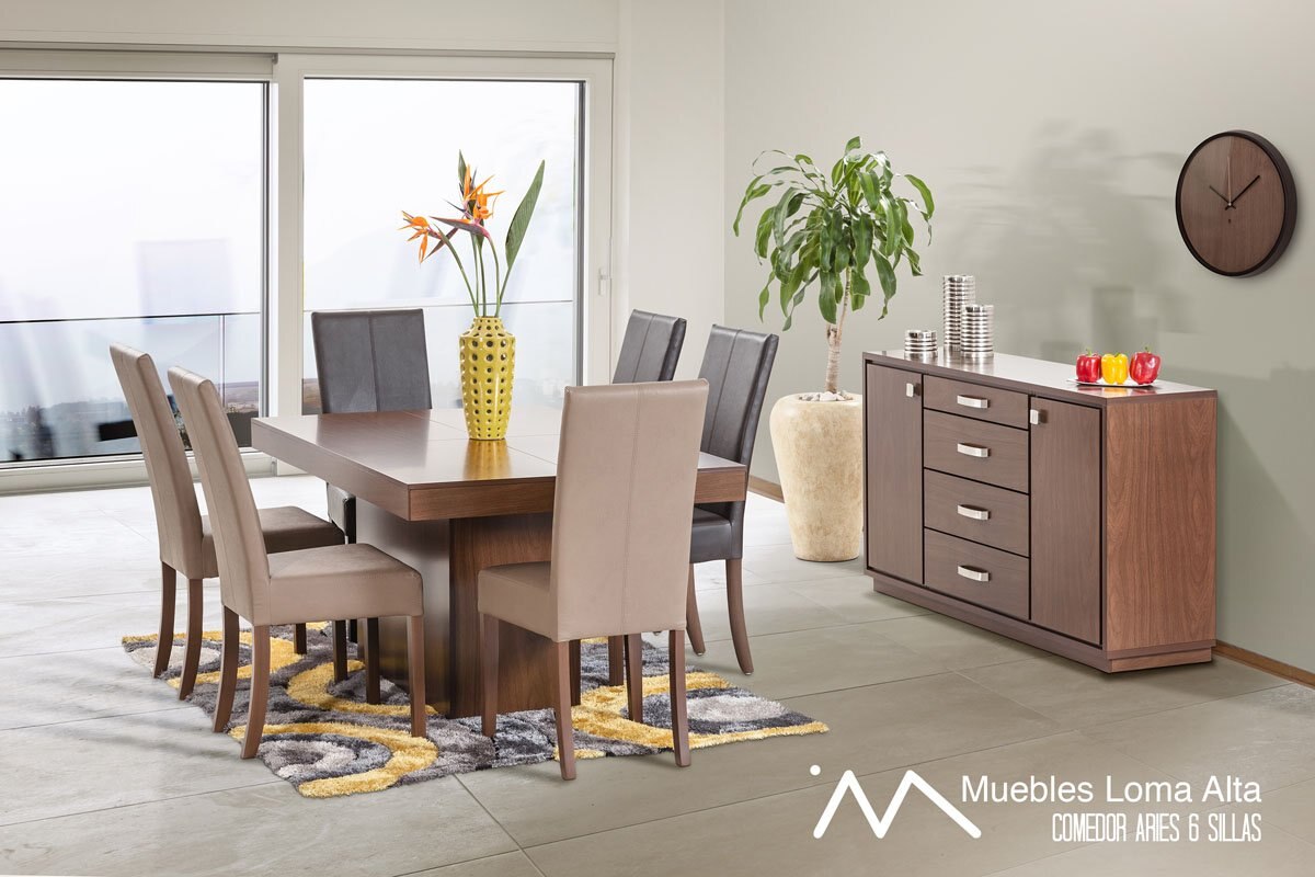 Mesa Rectangular Aries Color Nuez para 6 Sillas