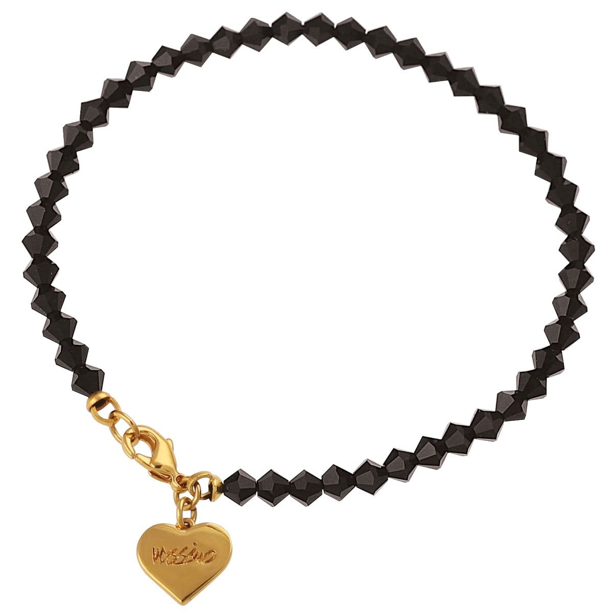 Pulsera con Piedra de Cristal Color Negra Y Corazón Mossimo