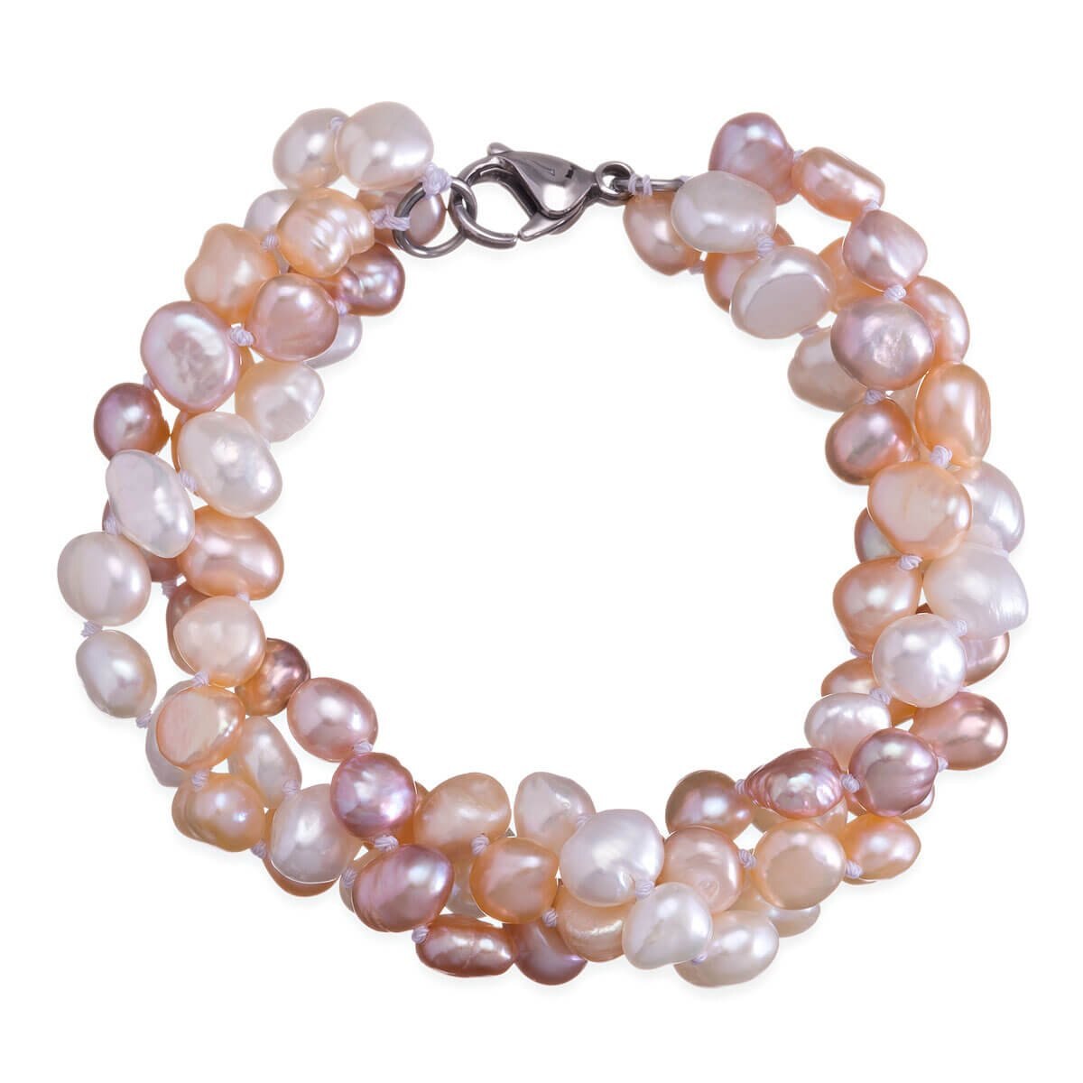Brazalete con 3 Hilos de Perlas Semiredondas Rosa y Salmón Sidney