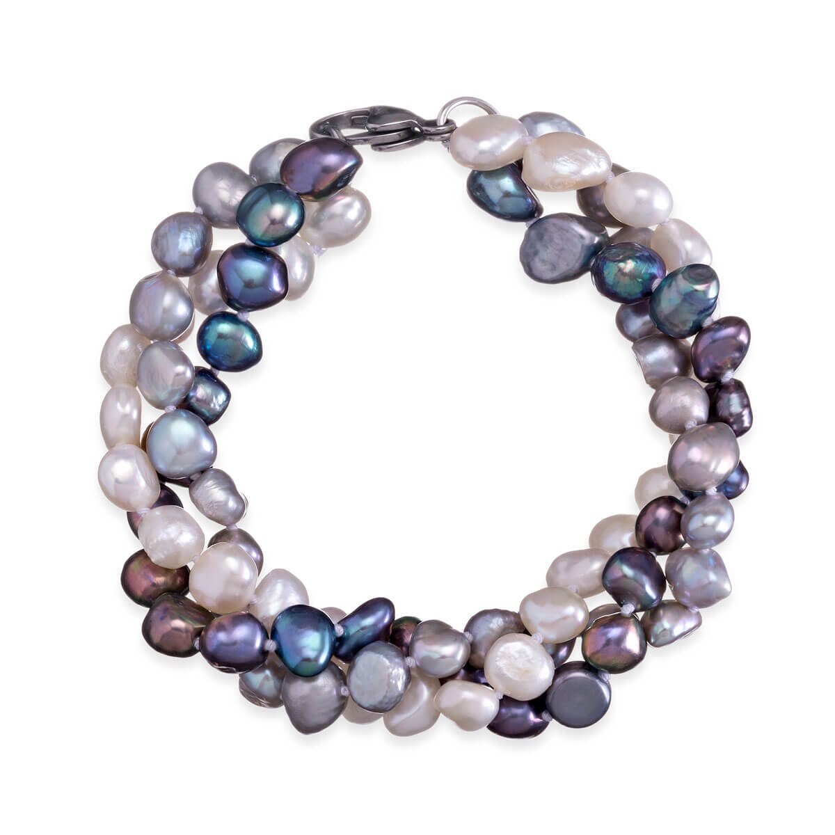 Brazalete con 3 Hilos de Perlas Semiredondas Sidney