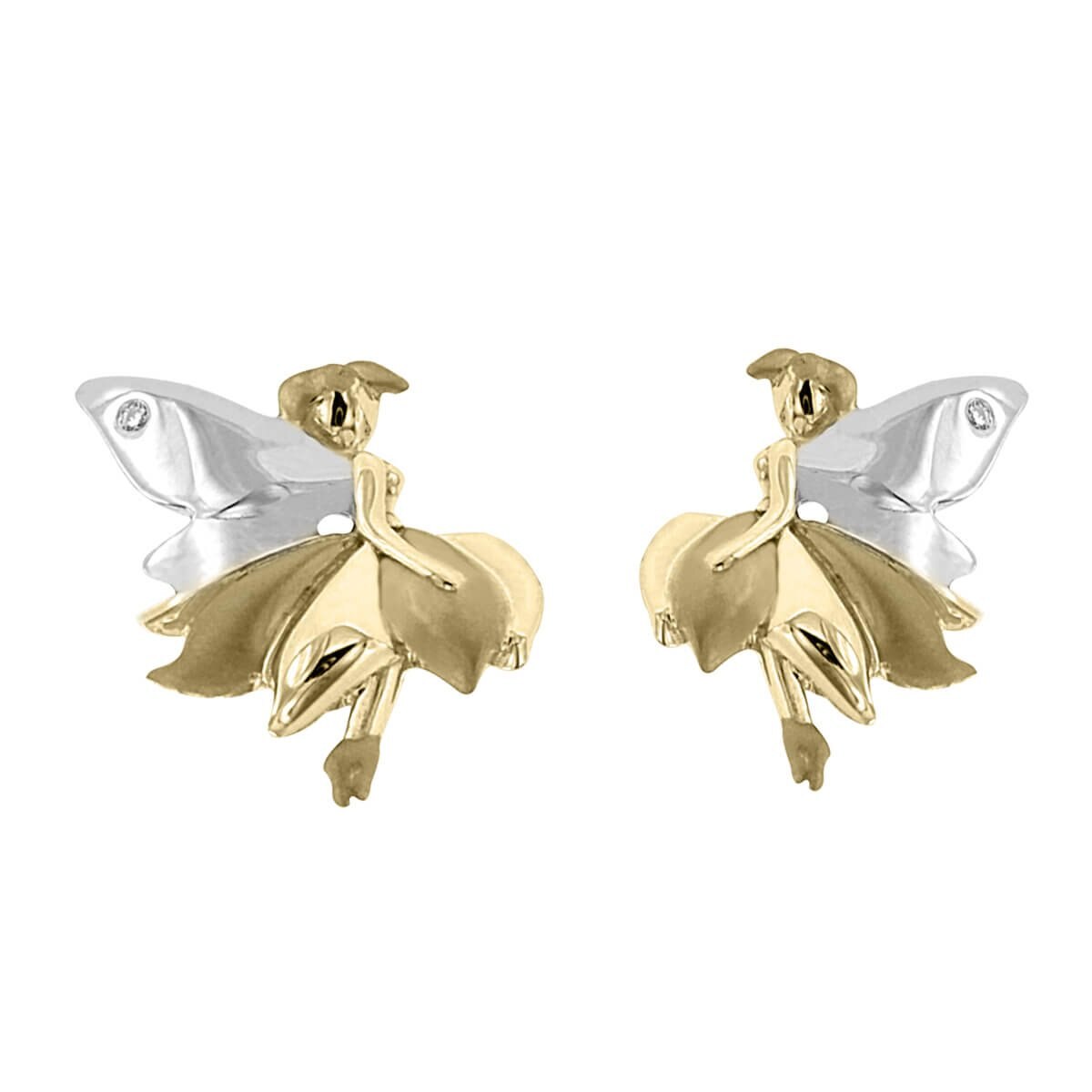 Aretes en Oro Amarillo 14K con un Punto de Diamante Celin Fianelli