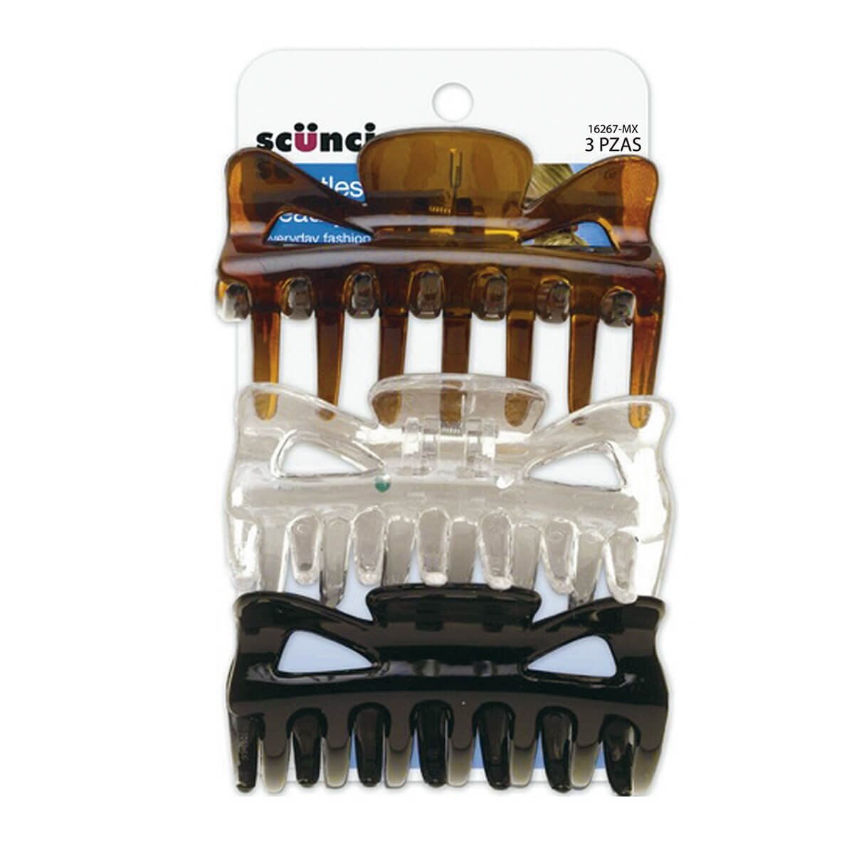 Pinzas Scunci Básicas de 9 Cm Tres Colores Diferentes 3 Pz