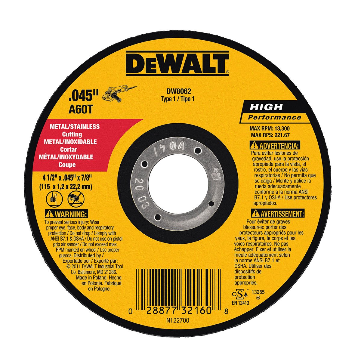 Disco Abrasivo Dewalt Ultra Delgado 4 1/2" Corte en Metal