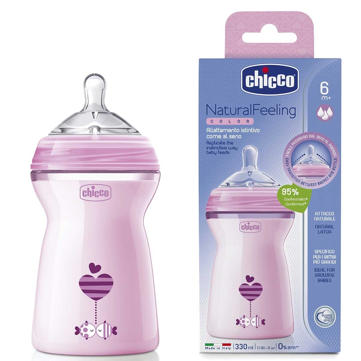 Biberón Niña 6M+330Ml Pink Chicco
