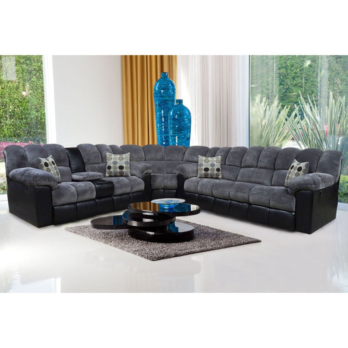 Sala Seccional Marlone (Sofá-Love Seat-Esq) Gris y Negro Artaban