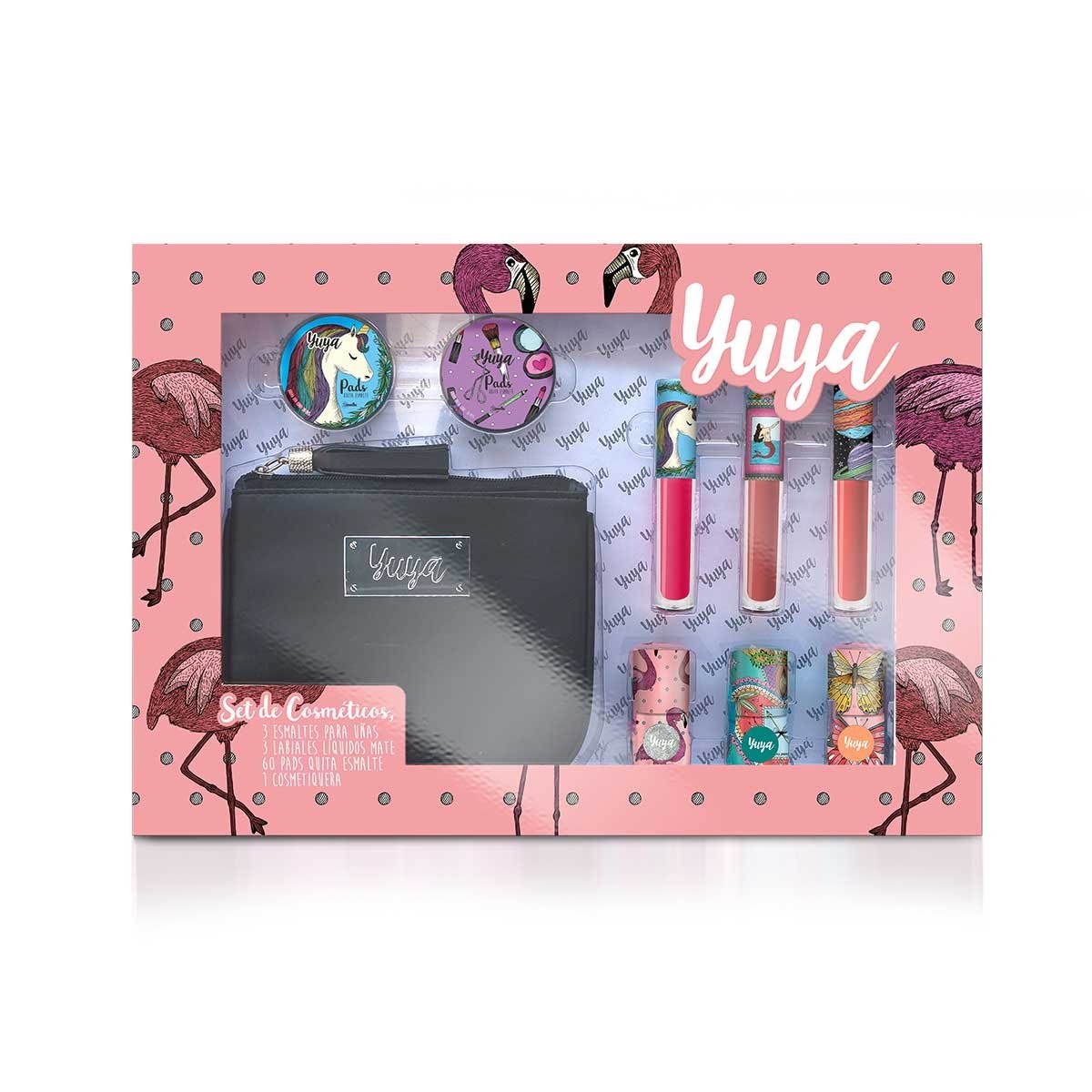 Set Yuya "baila Conmigo" 3 Esmaltes + 3 Labiales + 2 Pads + Cosmetiquera Republic Nail