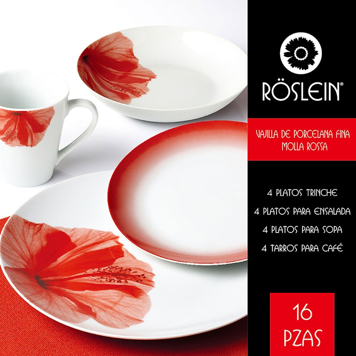 Vajilla 16 Piezas de Porcelana Rossa Roslein
