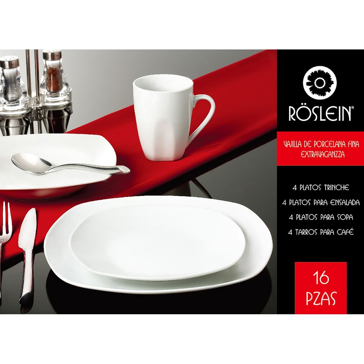 Vajilla 16 Piezas de Porcelana Extravaganzza Roslein