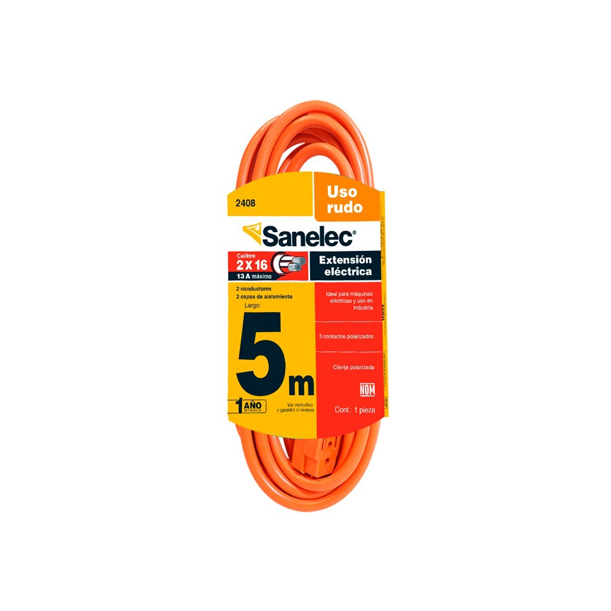 Extensión Sanelec 2408 Uso Rudo 5 M Naranja