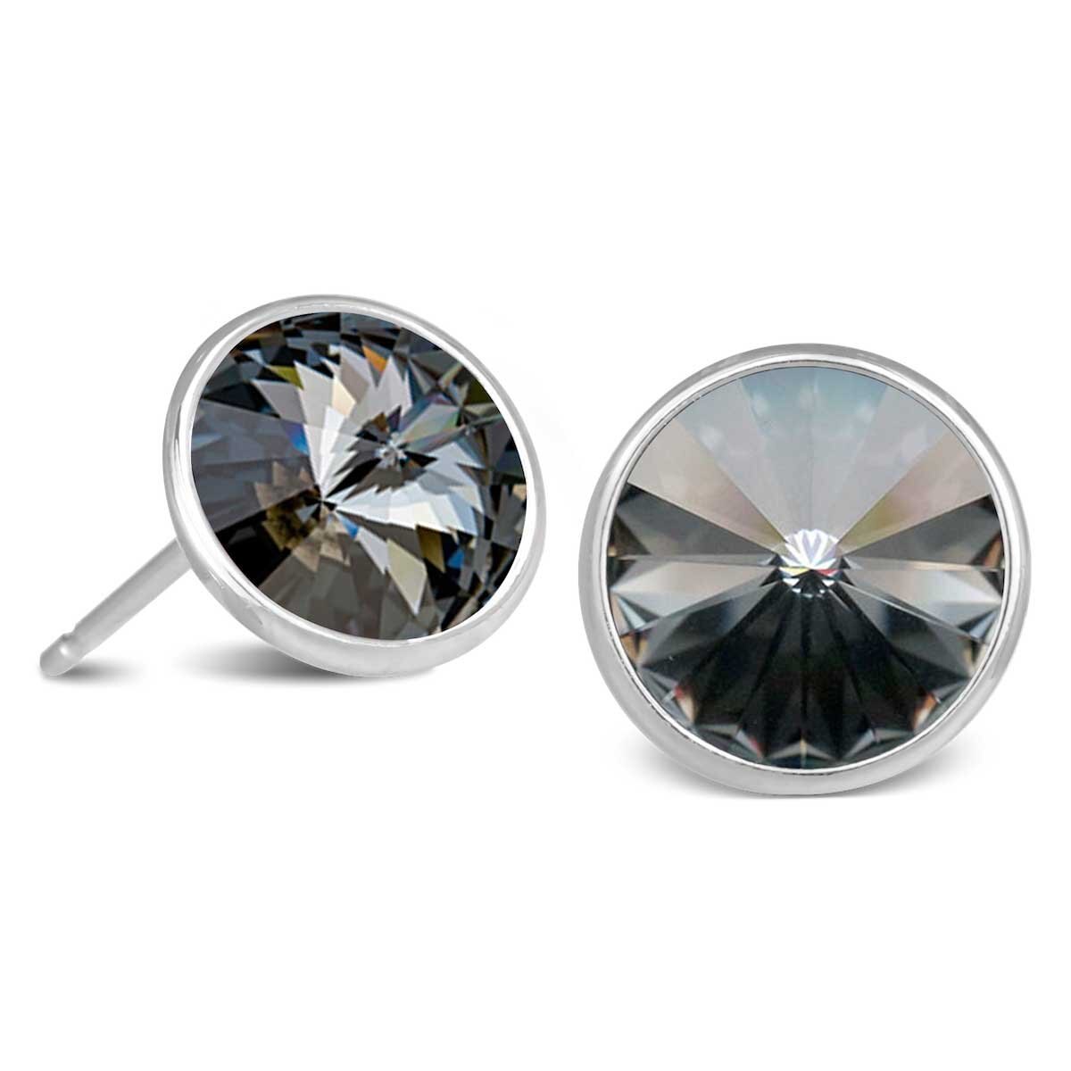 Broquel Halo Rodio Swarovski Color Jet Forever Crystals