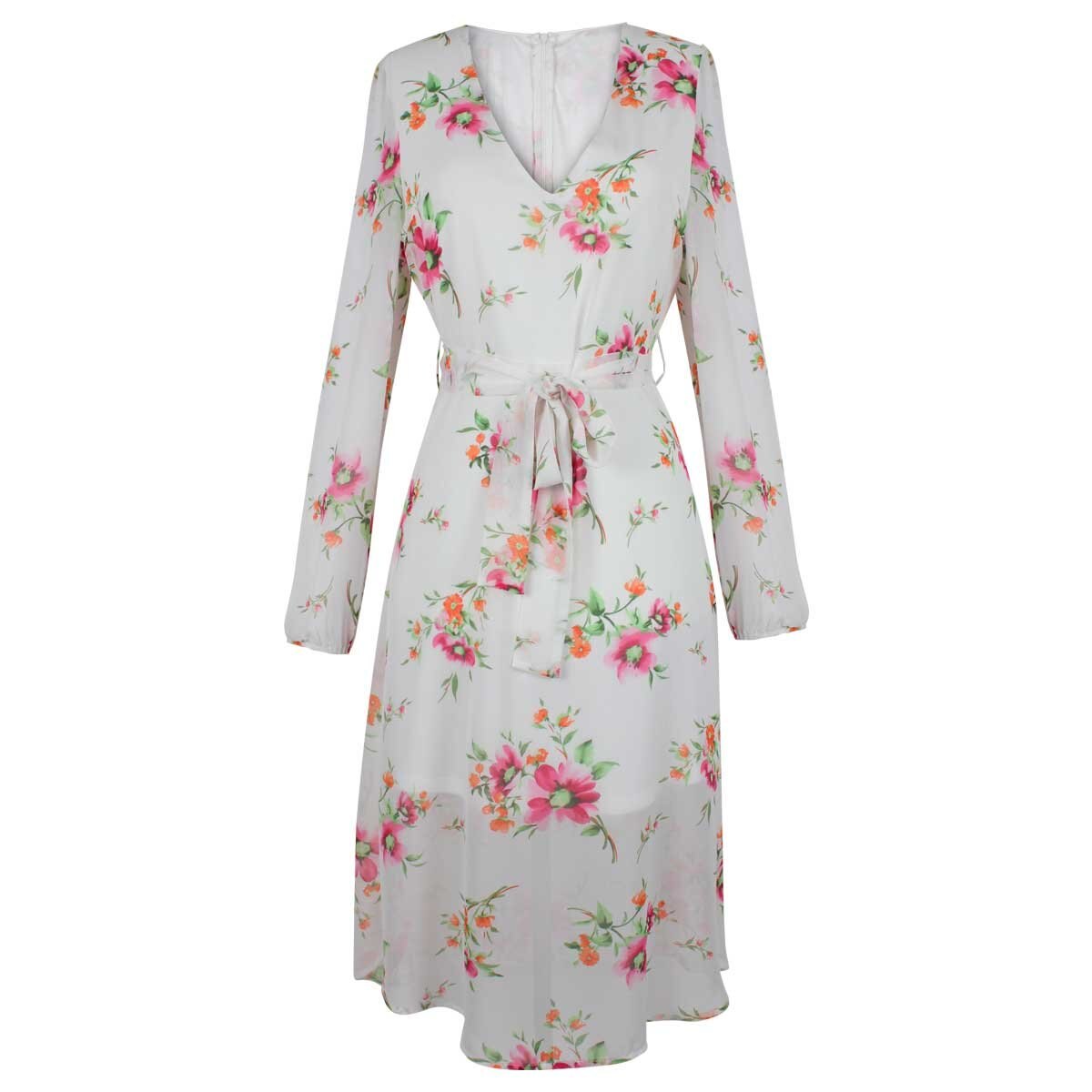Vestido Largo Estampado Manga Larga Escote V City Femme