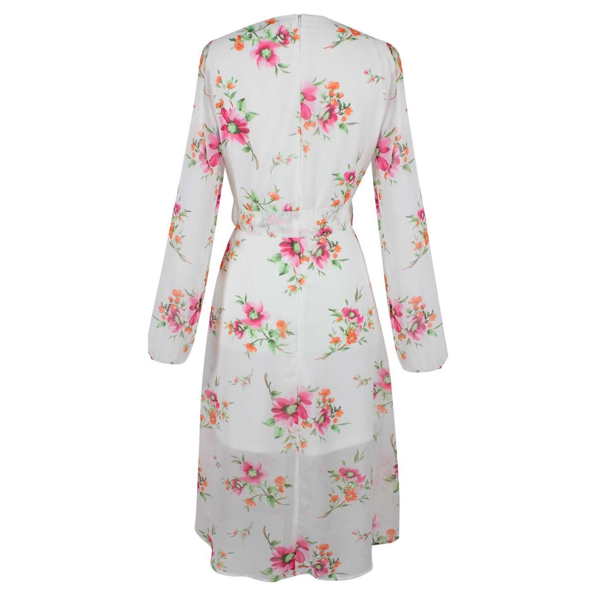 Vestido Largo Estampado Manga Larga Escote V City Femme