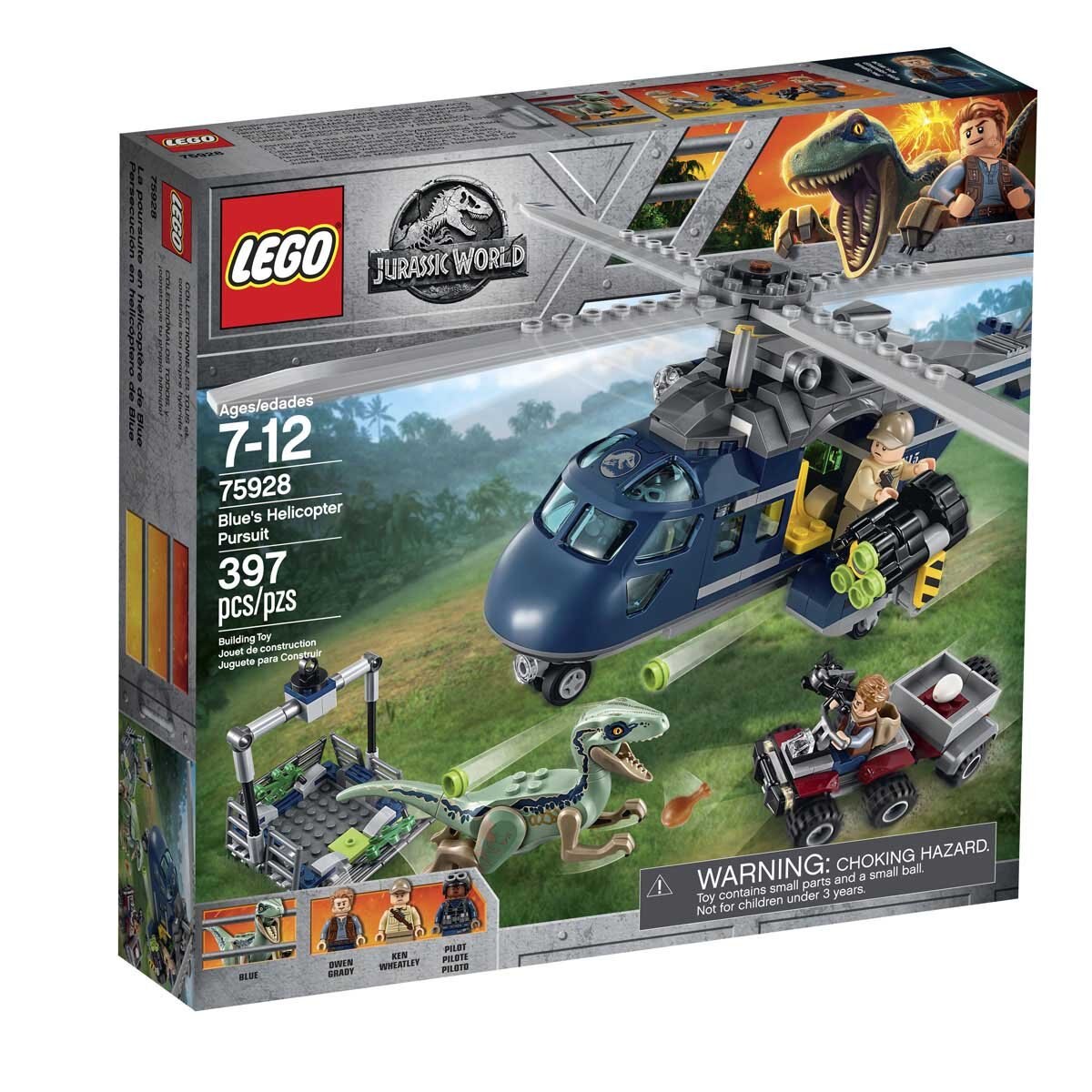 Jurassic World Persecución en Helicóptero de Blue Lego