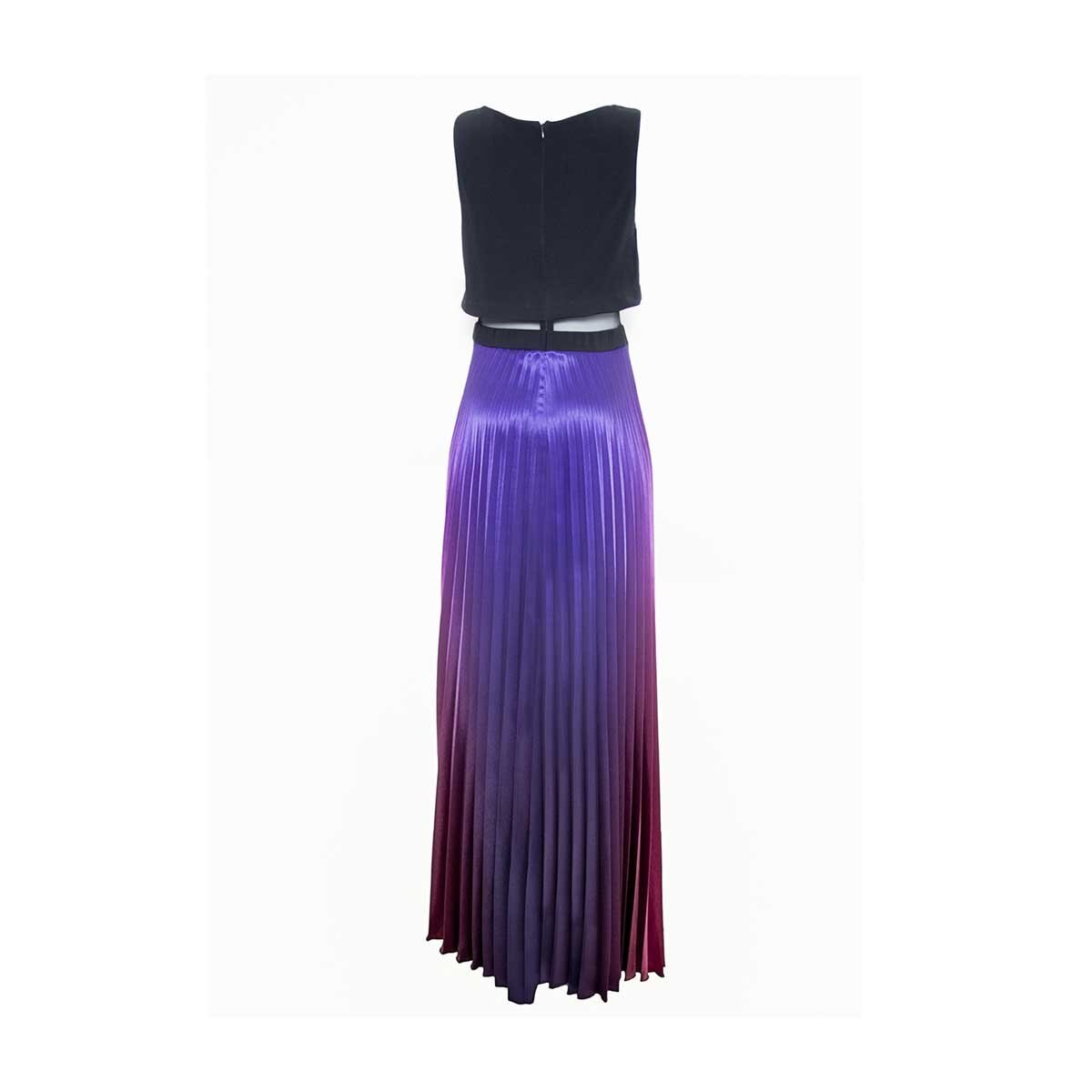 Vestido de Fiesta Largo Combinado con Plisado Y Transparencia Noshe