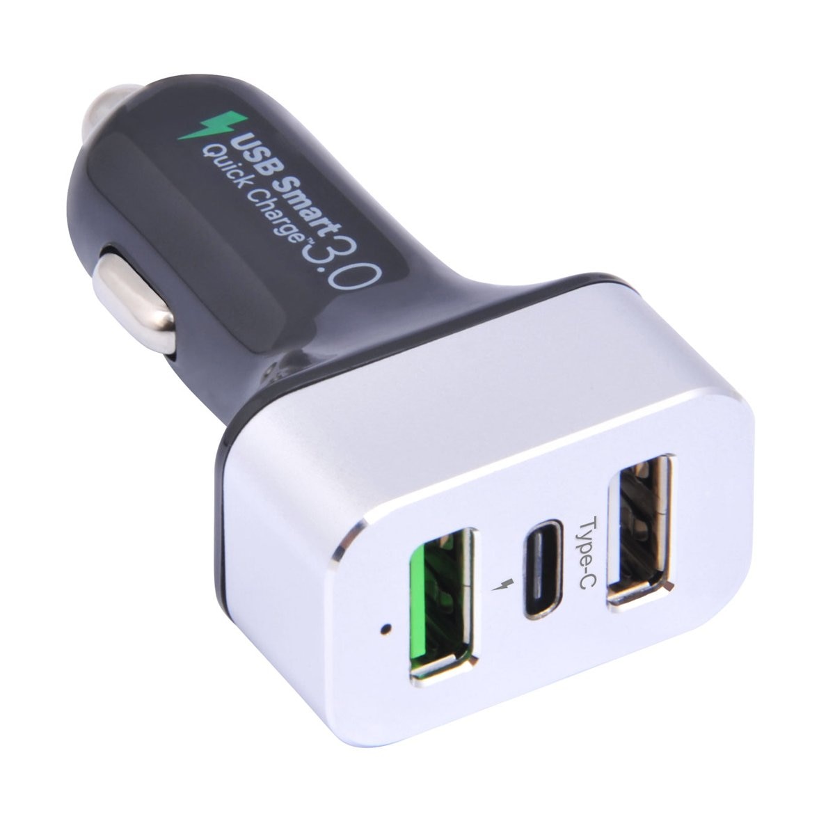 Cargador Auto Qc3.0 con 2 Ptos Usb+Type-C Negro Geartek