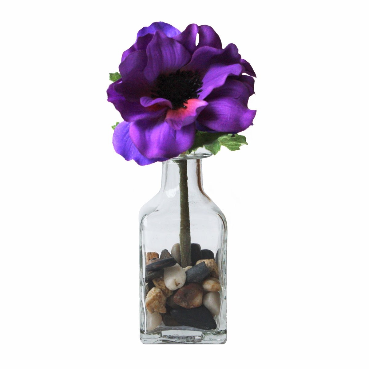 Arreglo de Anemona Violeta en Botella de Cristal