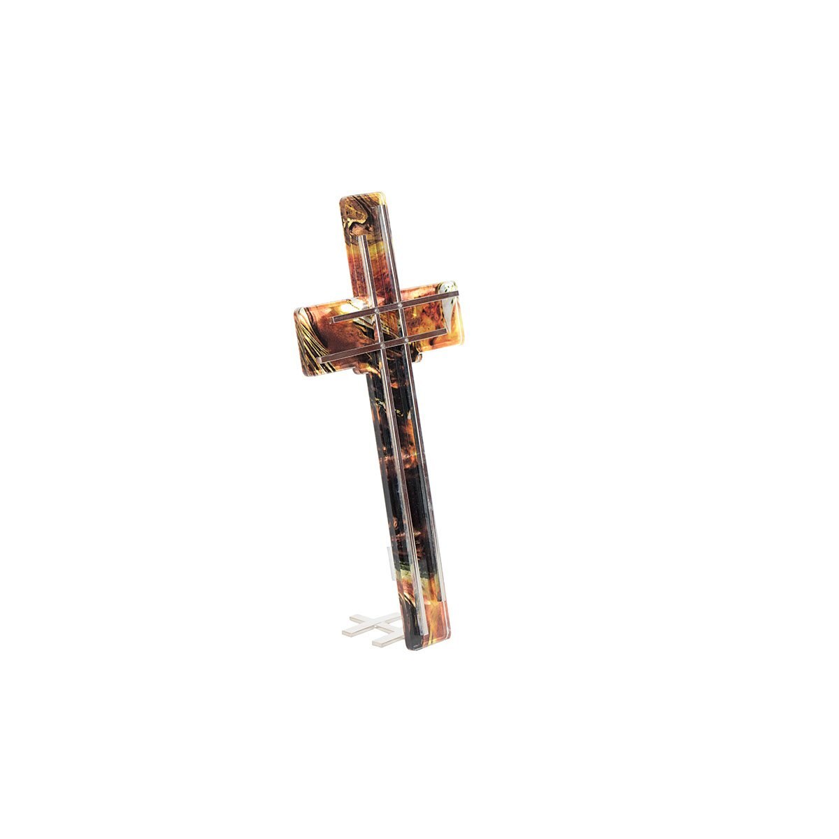 Cruz Vidrio Chocolate Doble Plata Jorvina
