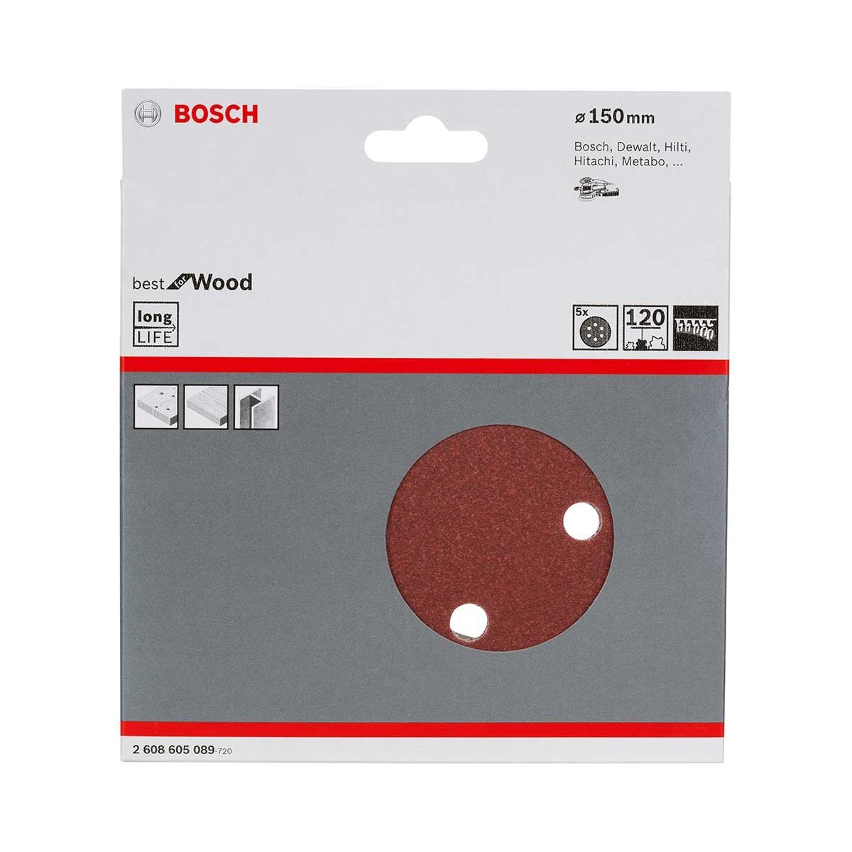 Hojas de Lija 6",6 Orificios Best For Wood para Llijadora Excéntrica Bosch