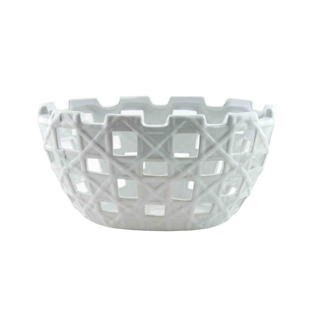 Figura Redonda Grande de Cerámica Diseño Cuadros Blanco Brillante Home Nature