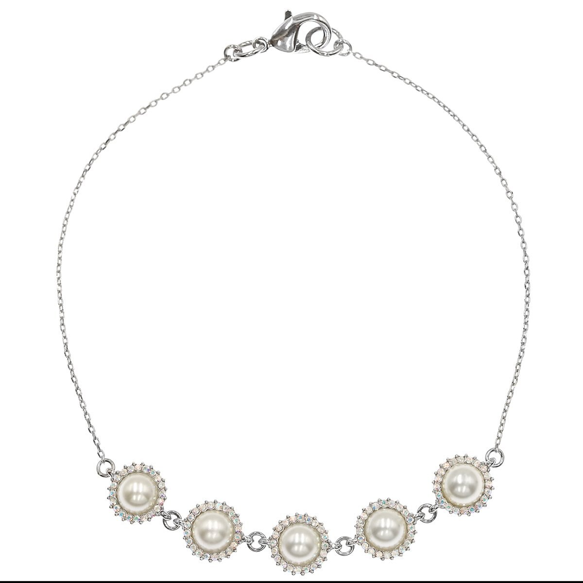 Fina Pulsera en Acabado Rodio con 5 Perlas Carré