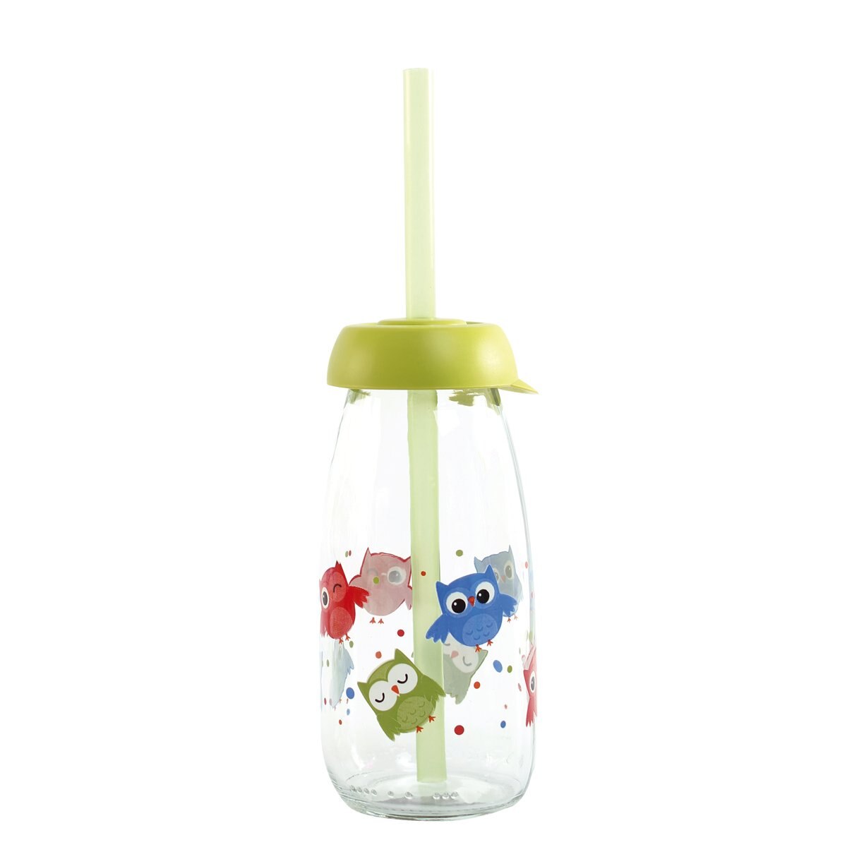 Botella 500Ml con Tapa Y Popote Vidrio Plástico 3 Piezas Crown Baccara