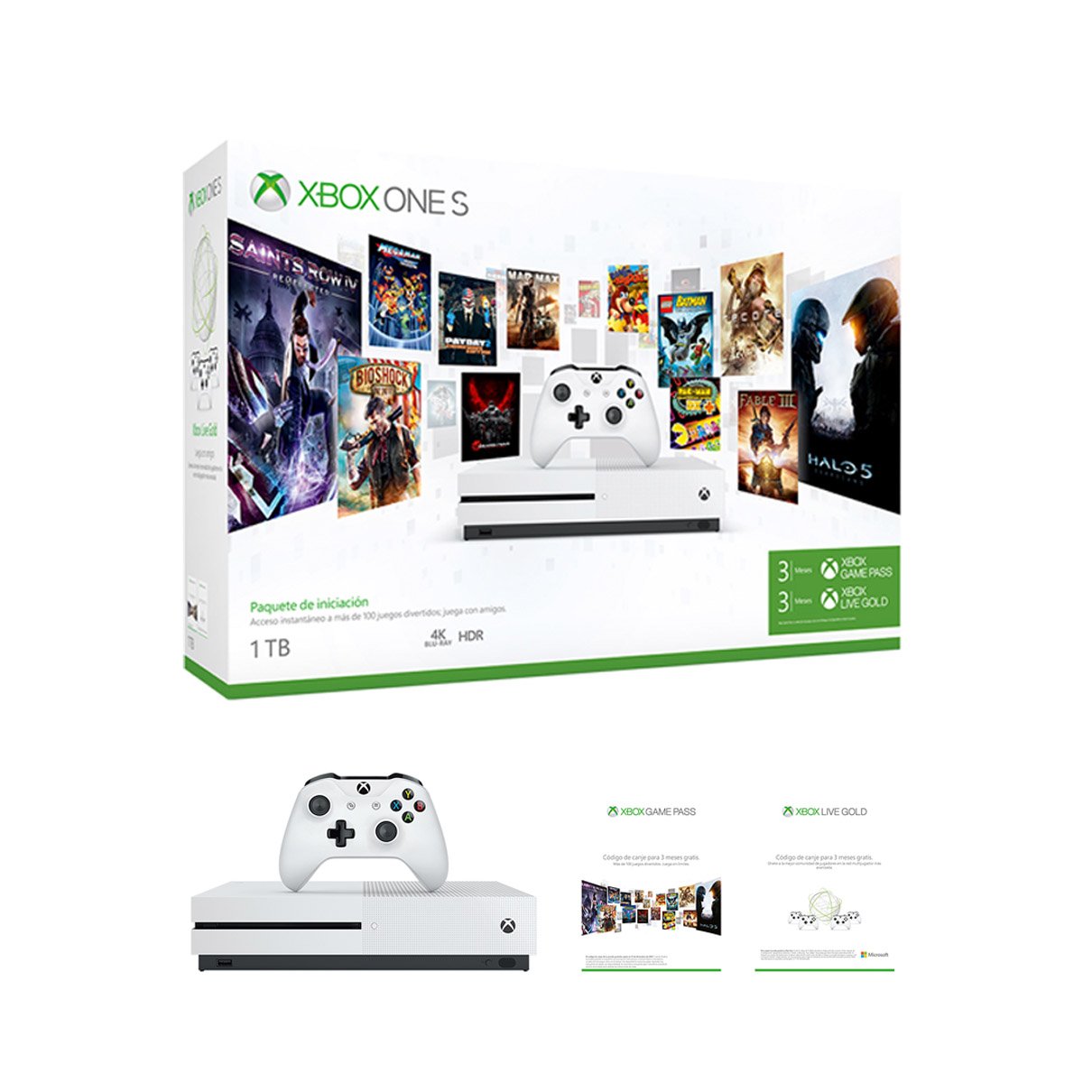 Consola Xbox One S 1Tb Paquete de Iniciación con Game Pass 3M y Live Gold 3M