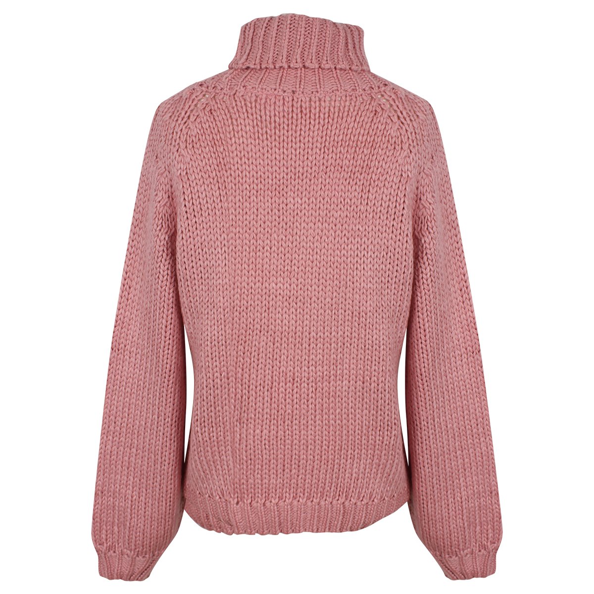 suéter rosa cuello alto tejido