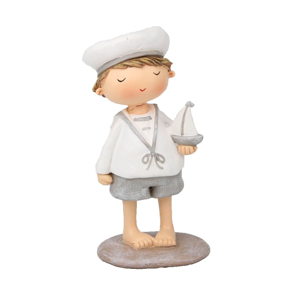 Figura Decorativa Niño Marinero con Barco Gris Deko