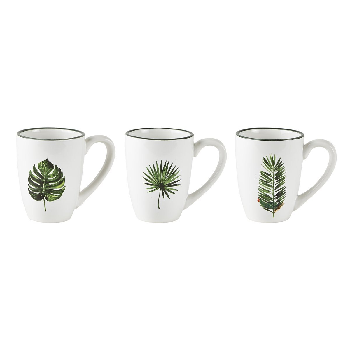 Home Nature Taza Decorada de Hoja Blanco Y Verde