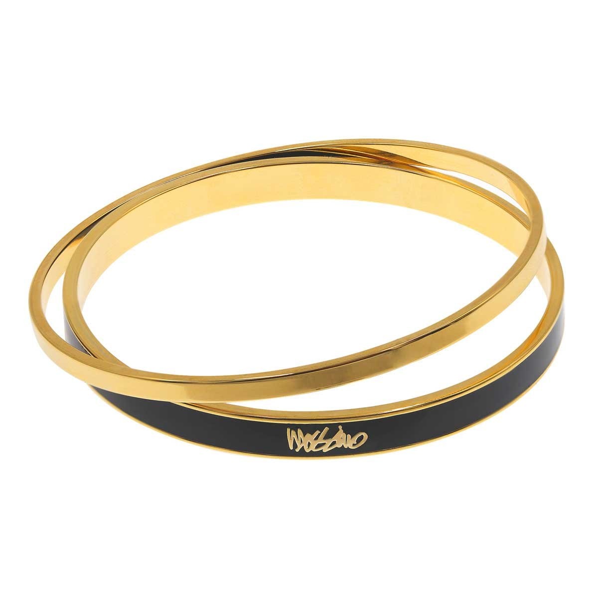 Pulseras Lisa con Esmalte en Color Negro Y Logo Mossimo